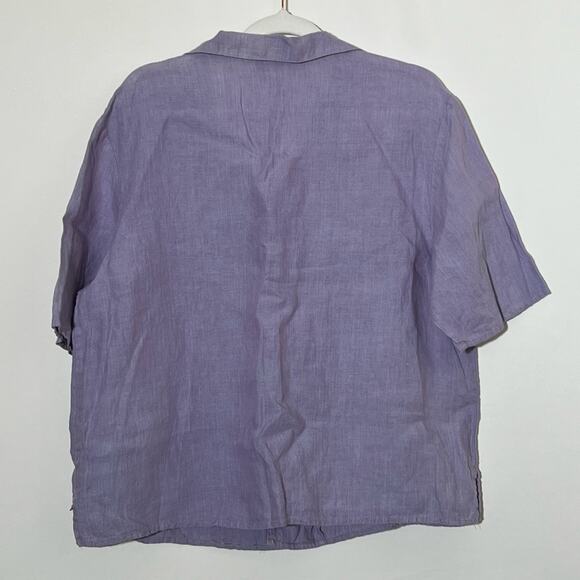 CP Shades Short Sleeve Linen Button Down Top Purple Women Size M Organic Minimal - Picture 2 of 8